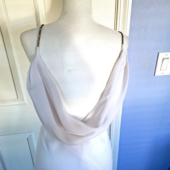 White Gown w/ Rhinestone-Studded Spaghetti Straps - Picture 8 of 9
